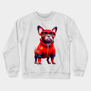 The Charismatic Frenchie: Racing in Red F1 Suit Crewneck Sweatshirt